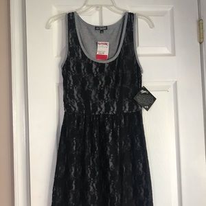 Grey Black Lace fit and flare Dress